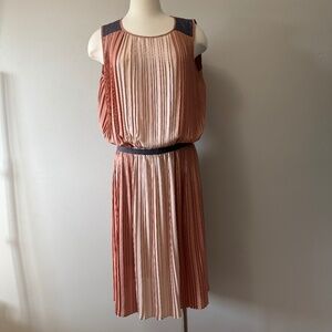 BCBGMaxAzria Peach and Navy Pleated Mini Dress
